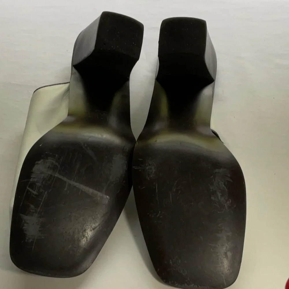 Vintage 90s Nine West Leather Chunky Slip On Heeled Sandals - Picture 4 of 10
